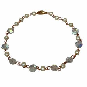 Pearl & Iridescent Bead Bracelet Rose Gold Chain